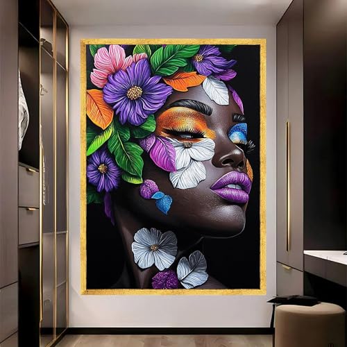Portrait femme africaine pour réveiller un mur blanc | Toile florale 70x100