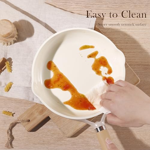 Image of CAROTE 8 inch Ceramic Frying Pan Skillet, Non Stick Frying Pan Chef's Pan, Healthy & PFOA /PFAS Free, Induction-Compatible, Taupe