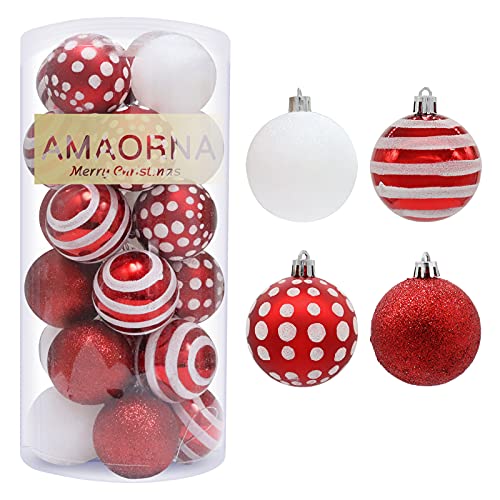 Christmas Ball Ornaments, 24Pcs Christmas Balls Shatterproof for Christmas Tree, 2.36inch Red & White Christmas Tree Ornaments Decoration for Holiday & Wedding & Party .