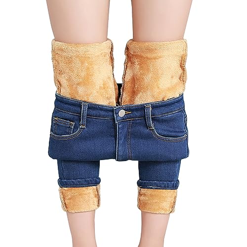 Fleece Lined Jeans Women High Rise Thicken Stretch Skinny Denim Pants Thermal Flannel Winter Jeans Jeggings 2024
