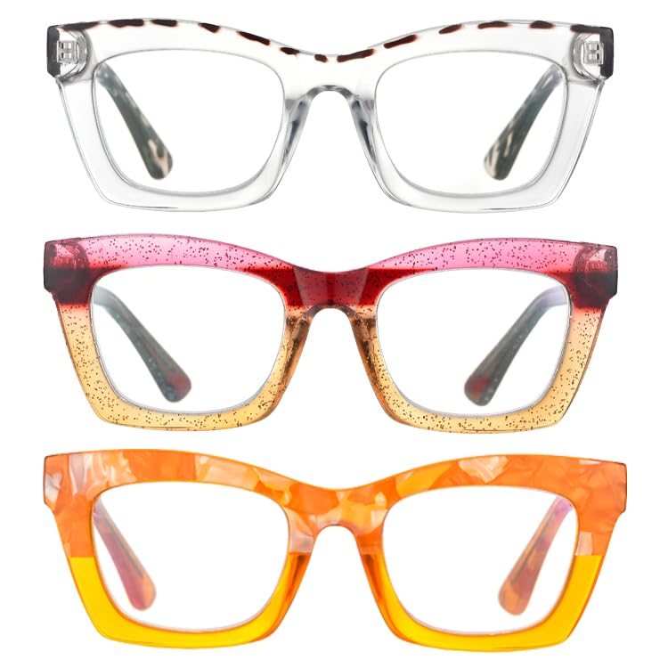 Image of 3 pack style Spring hinge Readers Blue Light Blocking Computer Square Reading Glasses for Women Men