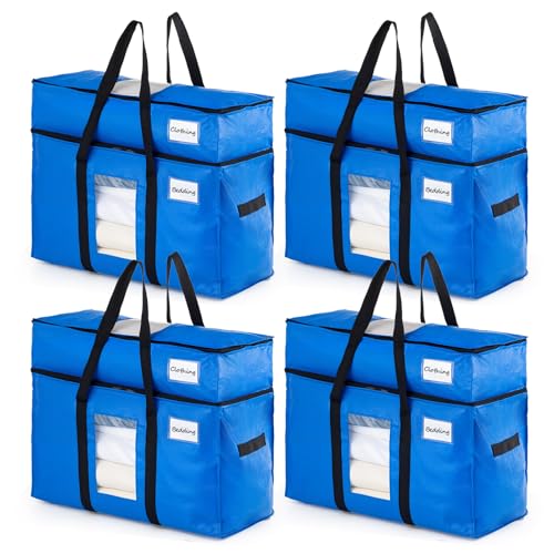 Image of TAILI 2 Tier Extra Large Moving Bags, 4 Pack Blue Heavy Duty Totes For Storage with Visible Window, Wrap Around Handles, Storage Bags for Space Saving, Alternative to Moving Boxes