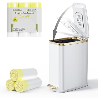 CEROELDA Small Trash Can and 1.6 Gallon 60 Count Small Trash Bags