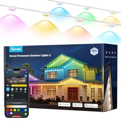 Govee Permanent Outdoor Lights 2, 150ft RGBIC Outdoor Lights with 108 LED Lights, IP67 Waterproof, 100 Scene Modes with 40lm White for Christmas Decorations, Works with Alexa, Google Assistant, White
