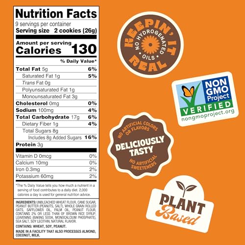 Image of Back to Nature Peanut Butter Creme Sandwich Cookies, Plant-Based, Non-GMO, Made with Wheat Flour and Whole Grains, 8.25 oz Box