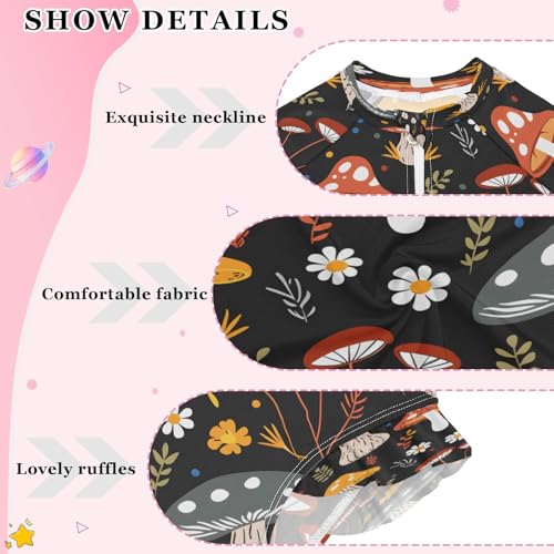 Mushroom and Flower 1 Girls Long Sleeve Swimsuits One Piece Zipper Bathing Suit UPF 50+ Rashguard Swimwear4
