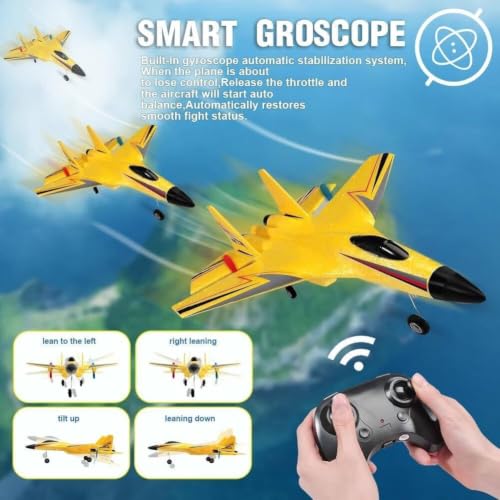 Image of RC Airplane for Kids 12+ & Adults, EPP Foam Glider Aircraft with Gyro Stabilization, LED Night Lights, 2.4GHz Remote Control, Hand Launch & Landing Gears
