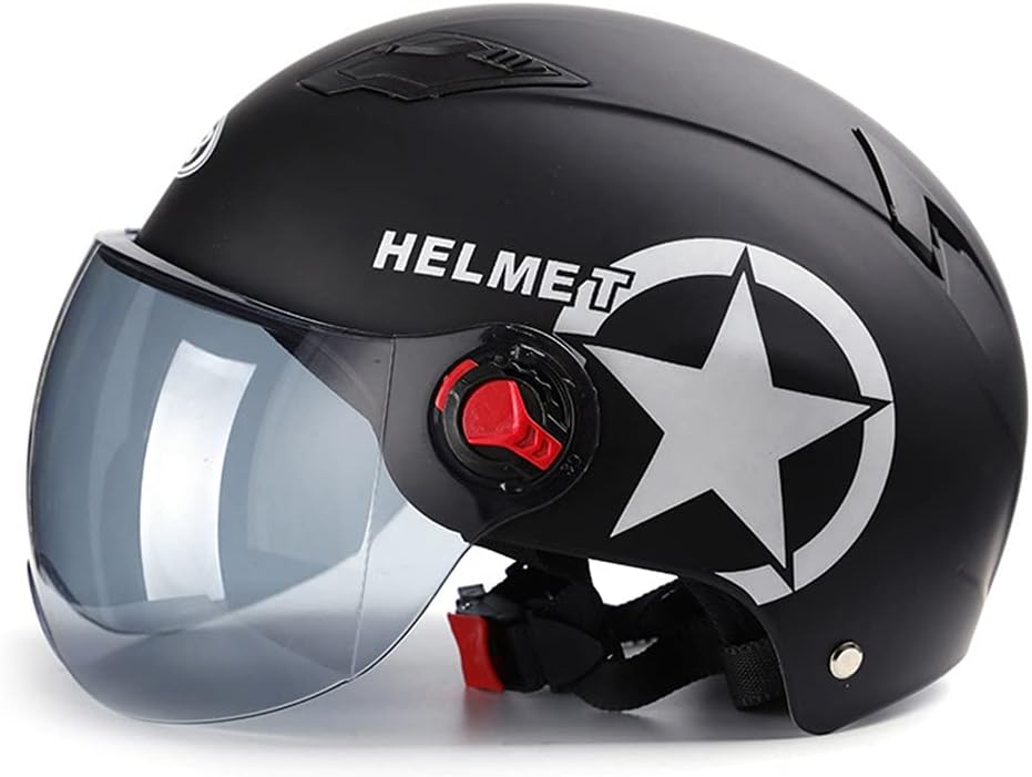 CHICTI Half Helmet Motorcycle Sunscreen Electric Semi-Open Fashion Adult Helmet Summer Unisex Sun Visor Scooter ECE/DOT Certified Helmet (Color : Black)