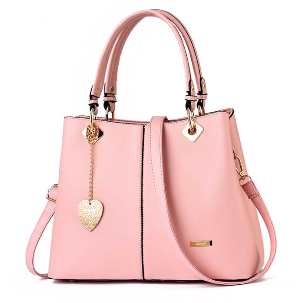 Bolso y bolso de mano de piel sintética con asa superior para mujer, bolso de trabajo, bolsa de hombro, Pink, Talla única