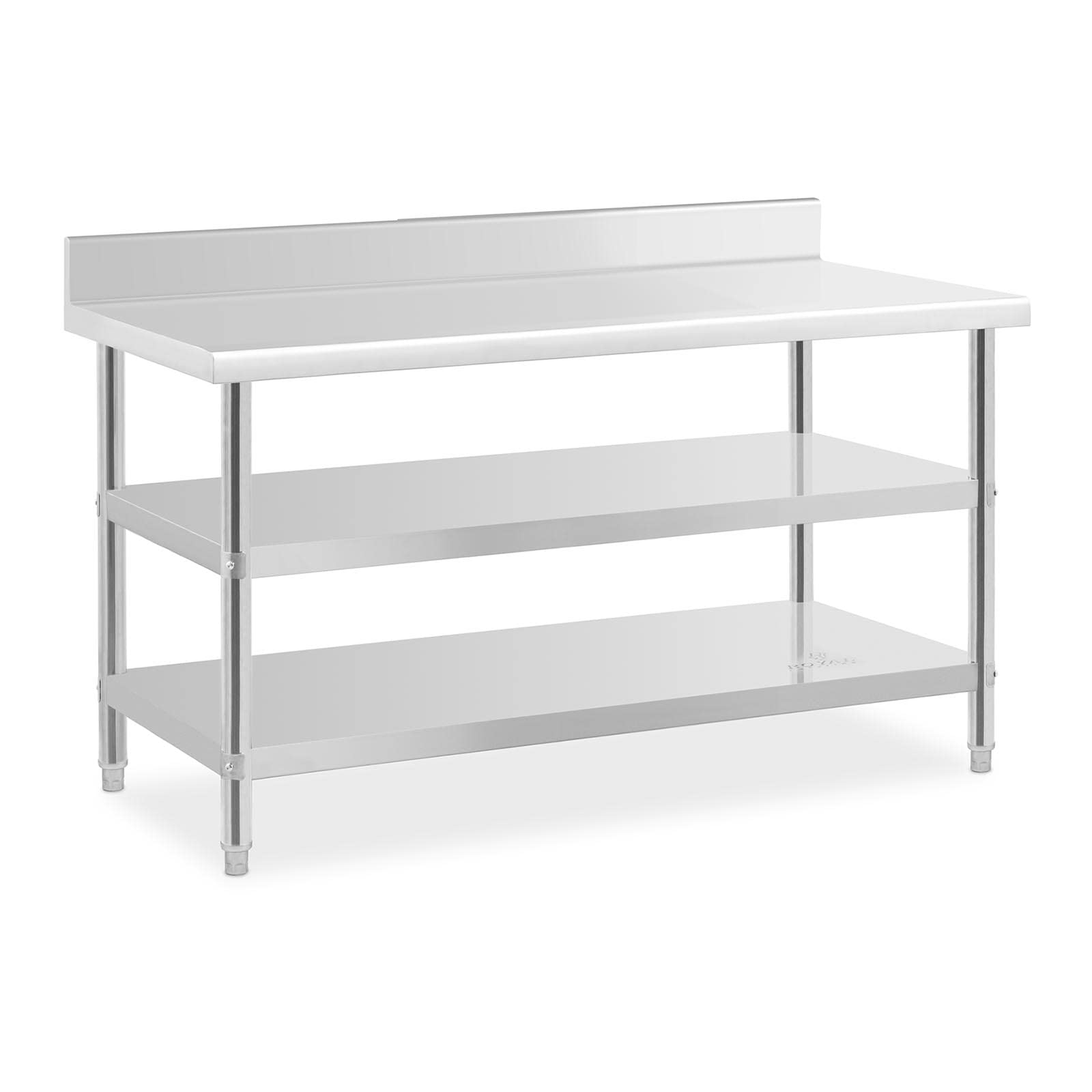 Royal Catering RCAT-150/70-SPS3SH - Tavolo da lavoro in acciaio INOX con alzata, 150 x 70 x 16,5 cm, 500 kg, 2 ripiani in acciaio INOX