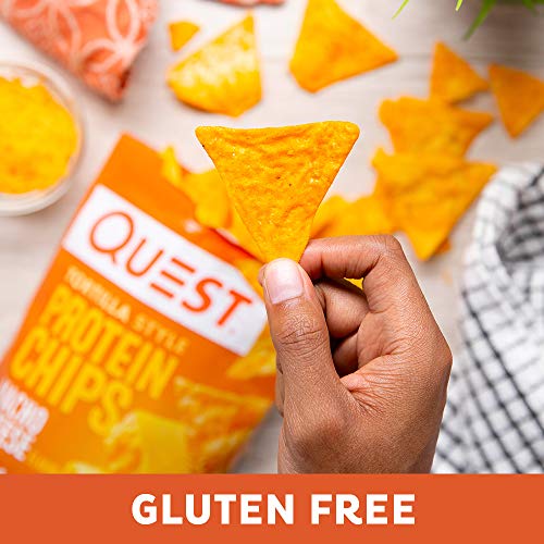 Image of Quest Nutrition Protein Tortilla Chips, Nacho Cheese, 18g Protein, 4g Net Carbs, 150 Calories, Low Carb, Gluten Free, Soy Free, Potato Free, Baked, 1.1oz Bag, Single Sample