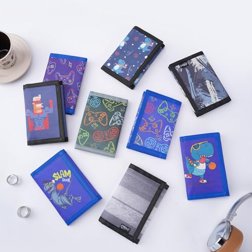 Image of Kids Wallet for Boys Girls, Trifold RFID Wallet with Key Chain and Zipper Pocket for Kids 4-18 Novelty Birthday Gifts, Coin Pouch Purse for Children Teens Outdoor Sports-Game Black