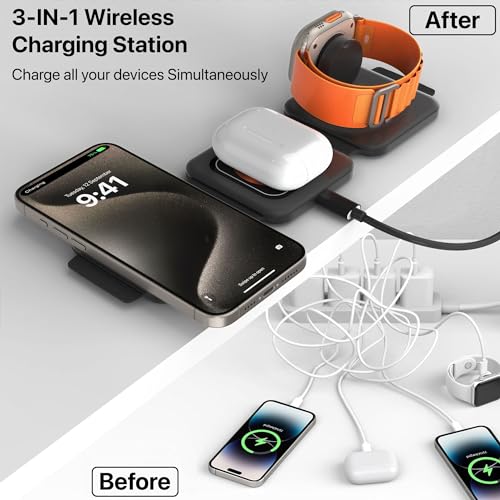 Image of eller sante 23w Magnetic Mag-Safe Charger 3in1 Wireless Charger for iPhone 17 /17 Air /17 Pro /17 Pro Max, 16 /16 Plus /16 Pro /16 Pro Max, iPhone 15 /14 /13 /12 Series Fast Charging Adaptor