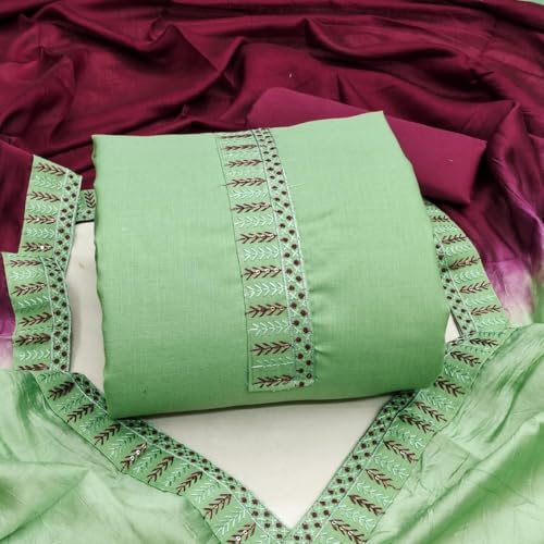 Image of HMP Fashion Womens Bombay Cotton Embroidery Tie Cotton Unstitch dress Material With Chanderi lace bordered Dupatta