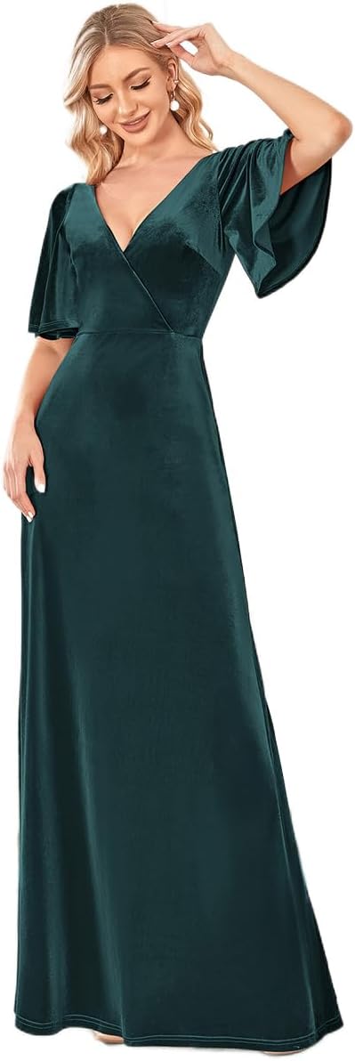 Ever-Pretty Women's Velvet Formal Dresses A-Line Double V-Neck Wrap Retro Long Evening Dress 0861