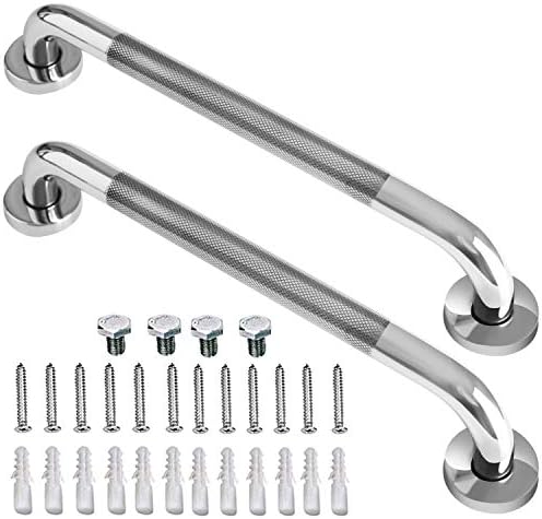 2 Pack 16 Inch Anti Slip Shower Grab Bar Handle, ZUEXT Chrome Stainless Steel Bathroom Grab Bar, Knurled Bathroom Balance Bar,Safety Hand Rail Support,Handicap Elderly Injury Senior Assist Bath Handle