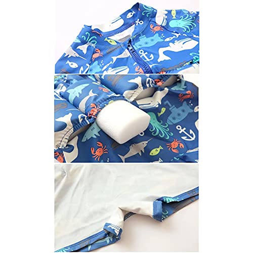 Digirlsor Baby Toddler Girls Boys Float Suit One Piece Rashguard Cartoon Short Sleeve Zip Up Buoyancy Swimsuit +Cap Blue, 1-2T #TOP6