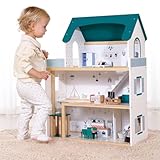 MAGICAMENTE | Casa de Muñecas de Madera Grande para Niñas | con Elevador | 29 Piezas con Muebles y Muñecos | Casa de...