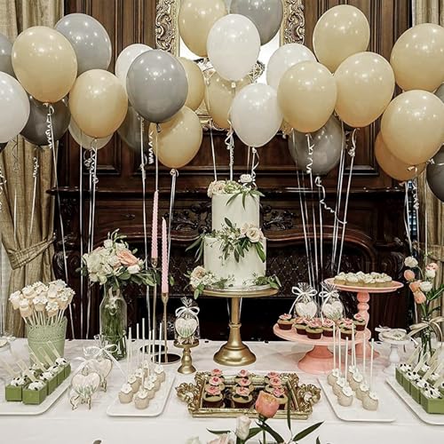 Image of PartyWoo Neutral Balloon Arch Kit Garland 140pcs Different Sizes of 18 12 10 5 Inch Off White Sand Cream Ivory Gold Confetti Boho Balloons for Bridal Baby Shower Engagement Birthday Party Decorations