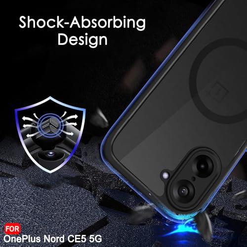 Image of TheGiftKart Hybrid Shockproof Back Cover Case for OnePlus Nord CE 5 5G Compatible with MagSafe | Hard Back Cover Case for OnePlus Nord CE 5 5G (PC & TPU, Translucent Smoke Matte Back, Black Sides)