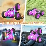 Terucle Remote Control Car, Rc Cars Stunt Car Toys Nouveaux lumières à bande améliorée et phares Jouets de voiture Double-Sided 360° Rotation 4WD Rc Drift camion pour garçons filles cadeau d'anniversaire (purple)