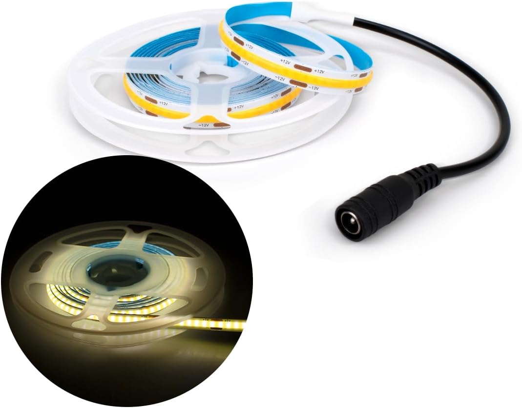 1M COB LED Light Strip, 8mm Width 12V 4000K 320LEDs/m Light Strip with DC Connector
