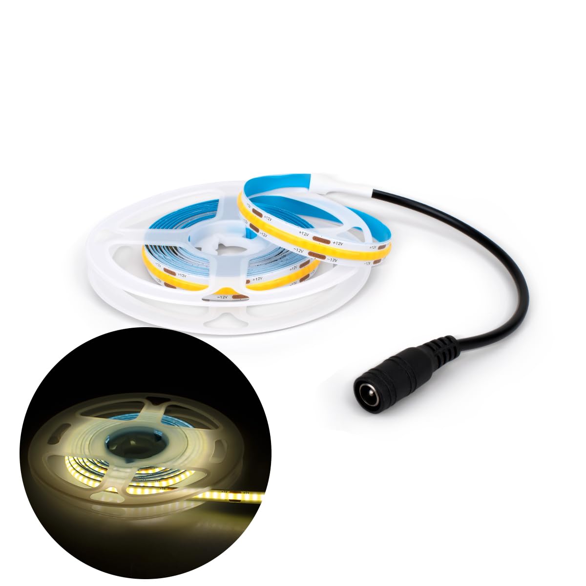 Innfeeltech 1M COB LED Light Strip, 8mm Width 12V 4000K 320LEDs/m Light Strip with DC Connector