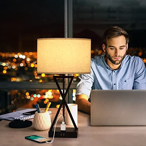 Haitral Bedside Lamps Touch Control, 3-Way Dimmable Modern Nightstand Table Lamps Set Of 2 With Dual Usb Ports And Ac Outlet, Black Metal Nightstand Lamps For Bedroom, Living Room (Bulb Included) #TOP6