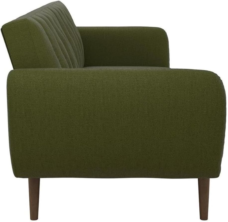 Pemberly Row Contemporary Linen Sleeper Sofa, Green Finish, 81.5" W x 34.5" D x 31.5" H, Ribbed Tufted Cushioned Back, Oak-Colored Wooden Legs, Sturdy Wood Frame, Elegant Living Room Furniture