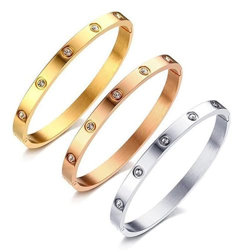Kvadouly Gold Bracelets for Women – 3 Pcs 14K Gold Plated Couples Bracelets with Zirconia Accents, Bangle Cuff Best Gifts for Mother's Day, Valentine's Day, Weddings, and Birthdays
