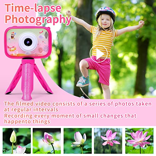 Câmera infantil para crianças com fotografia de lapso de tempo, câmera digital infantil de selfie du