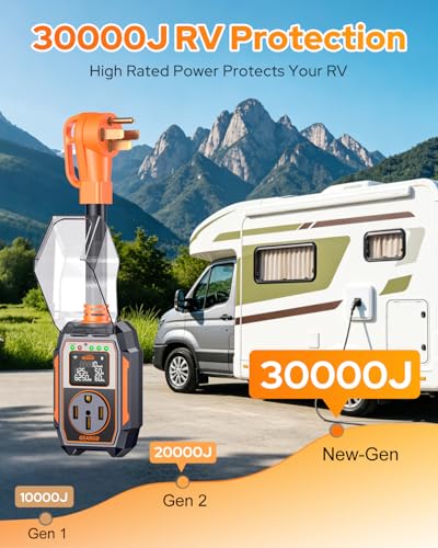 Image of GEARGO ๐จ๐ณ๐ณ-๐ต๐ฌ๐พ RV Surge Protector 50 Amp, 30000J RV Circuit Analyzer with Smart APP & Bluetooth, Larger LED Display, IP68 RV Adapter Plug for Camper, Travel Trailers