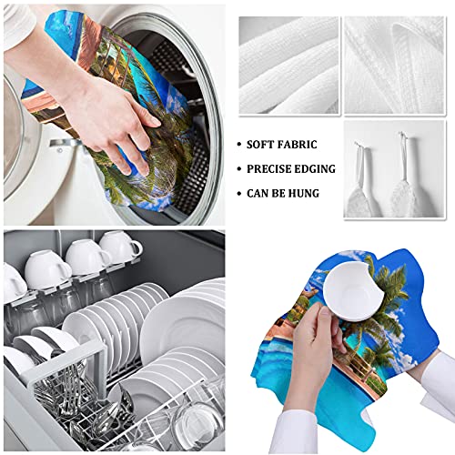 Museday Kitchen Towels Dishcloths Set Of 2, Seaside Scene Island Tropical Beach Swimming Pool Blue Sky Clouds Absorbent Dish Towels Dish Cloths For Drying Kitchen Hand Towels Decorative Tea Towels #TOP4
