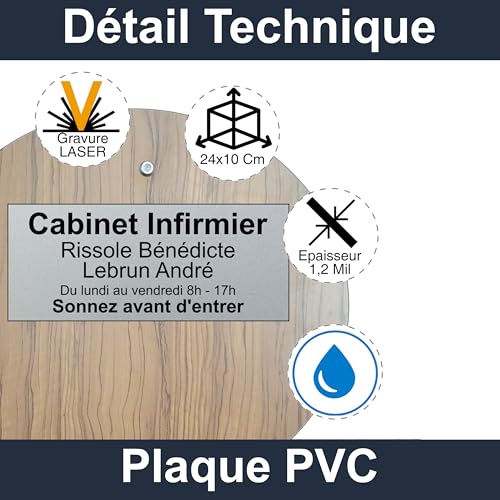 Plaque de Porte Personnalisée - 24x10 cm - Jusqu’à 5 lignes - Bureau, Nom, Profession Libéral, Cabinet Médical, Entreprise Intérieur/Extérieur, Signalétique Adhésive (Blanc) – vue 6