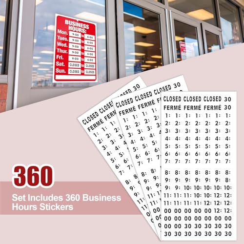 3Pcs Business Hours Open Closed Sign Kit for Glass Door or Window, Ideal Hours Of Operation Signs for Business, Store or Office, Contains 3 Sign Boards 360 Usable Stickers (Red and White, 11.8\" x 7.8\")