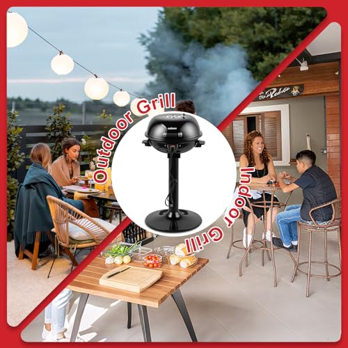 Image of Electric Grill, CUSIMAX Electric Indoor /Outdoor Grill, 1600W Portable BBQ with Lid for Indoor & Outdoor Use, Adjustable Heat, Removable Stand Grill for Cookouts, BBQ Gatherings, Small Spaces