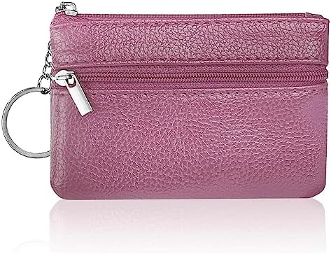 Aucuu Coin Purse Leather Zipper Wallet Card Holder Key Case Women Mini Wallet, with 3 Compartments & Keychain, Small & Lightweight, Easy to Carry, 12 * 8 CM (Purple)