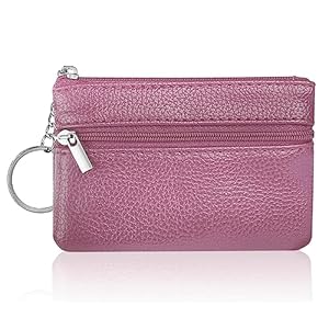Aucuu Coin Purse Leather Zipper Wallet Card Holder Key Case Women Mini Wallet, with 3 Compartments & Keychain, Small & Lightweight, Easy to Carry, 12 * 8 CM