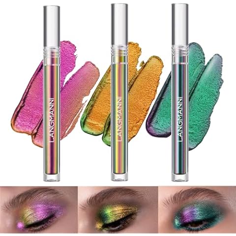 BIOKUSY 3 Pack Multichrome Liquid Eyeshadow, Chameleon Metallic Color Shifting, One-Swipe Coverage, Quick-Drying & Waterproof, Holographic Glitter Shimmer Eye Shadow Makeup Set (3 Pack Gift Kit) Cover
