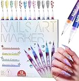 12 Colors Nail Art Pens Set - Professional Nail Art Markers for 3D DIY Design, Quick Dry Nail Polish Pens for Painting, Dotting & Fine Liner - Precision Tip Nail Tools for Adults & Beginners