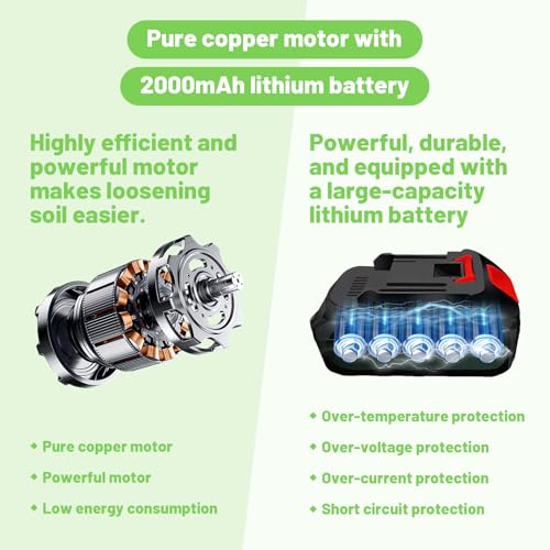 Akku Gartenfräse Handlicher Bodenhacker Leichte Akku Bodenfräse für Beet, Garten, Gewächshaus, Balkon Kabellos Gartenhacke mit Griffsystem, Sicherheitsschloss