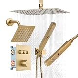 Système de douche 3 fonctions : Notre ensemble de robinetterie comprend une douchette à main à 2 réglages, une douchette latérale et une douchette de tête. Trois boutons indépendants et un bouton de commande permettent de régler le débit et la température de l'eau. Le système de tuyau dissimulé lui confère un style moderne