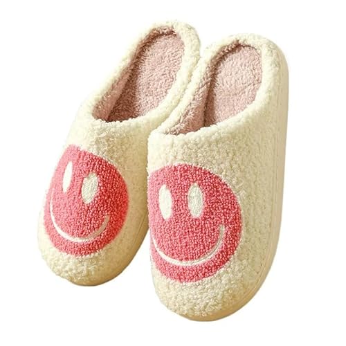 Varma, bekväma och fluffiga hemmatofflor med en leende ansiktsmönsterdesign. Storlekarna varierar från 36 till 45., Rosa, 38 EU