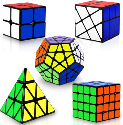 Coolzon Speed Magic Cube Ensemble, 5 Pack Cube Magique 2x2 4x4 Fenghuolun Pyramide Pyraminx Megaminx Fenghuolun Puzzle Cube Jouet Présent pour Enfants Adultes