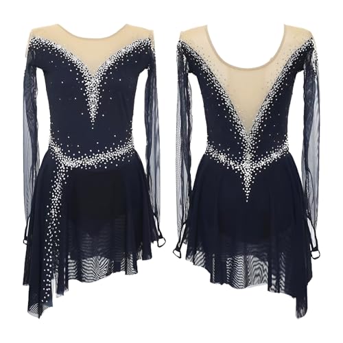 Vestido De Patinaje Artístico De Manga Larga For Niña, Ropa De Competición Con Cristales, Uniformes Personalizables.(S)