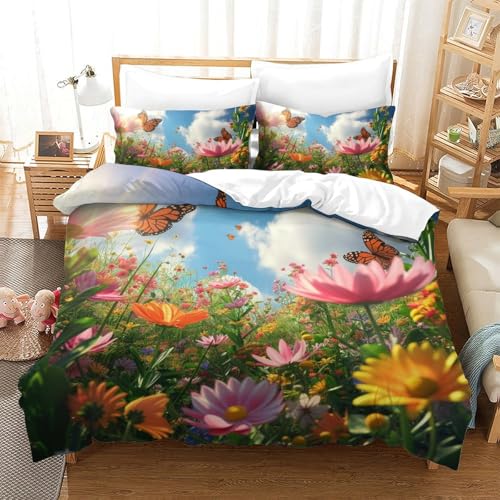 Housse couette fleurs microfibre douce parures de lit maison 200x200cm - 2