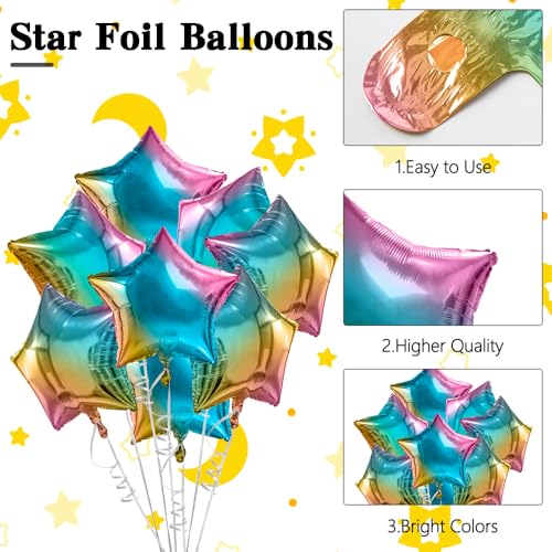 Image of Star Balloons 18 Inch Foil Balloons 10 PCS Star Balloons Foil Gradient Star Foil Balloons Set Mylar Balloons Gradient Balloons Star for Birthday Party Anniversary Wedding Baby Shower New Year Decor
