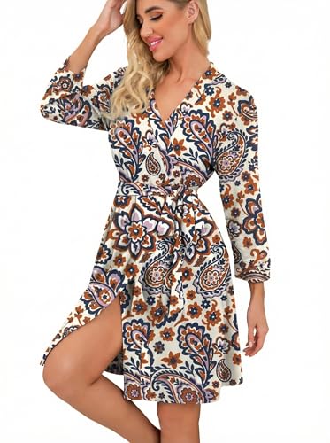 Image of PrinStory Womens Robe Lightweight Short Knit Bathrobe Soft Ladies Sleepwear with Pockets
