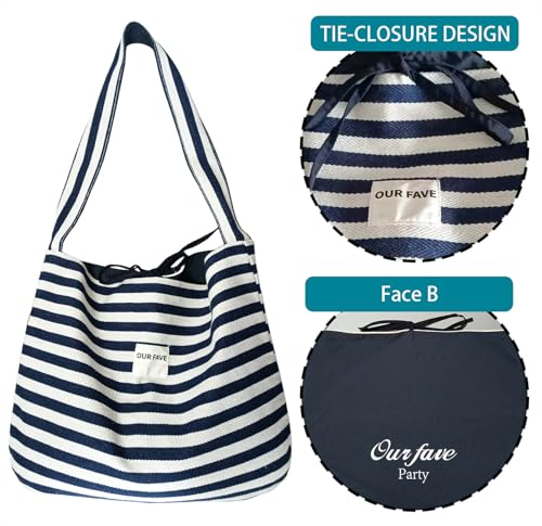 Bolso Tote de Lona a Rayas para Mujer miniatura 4