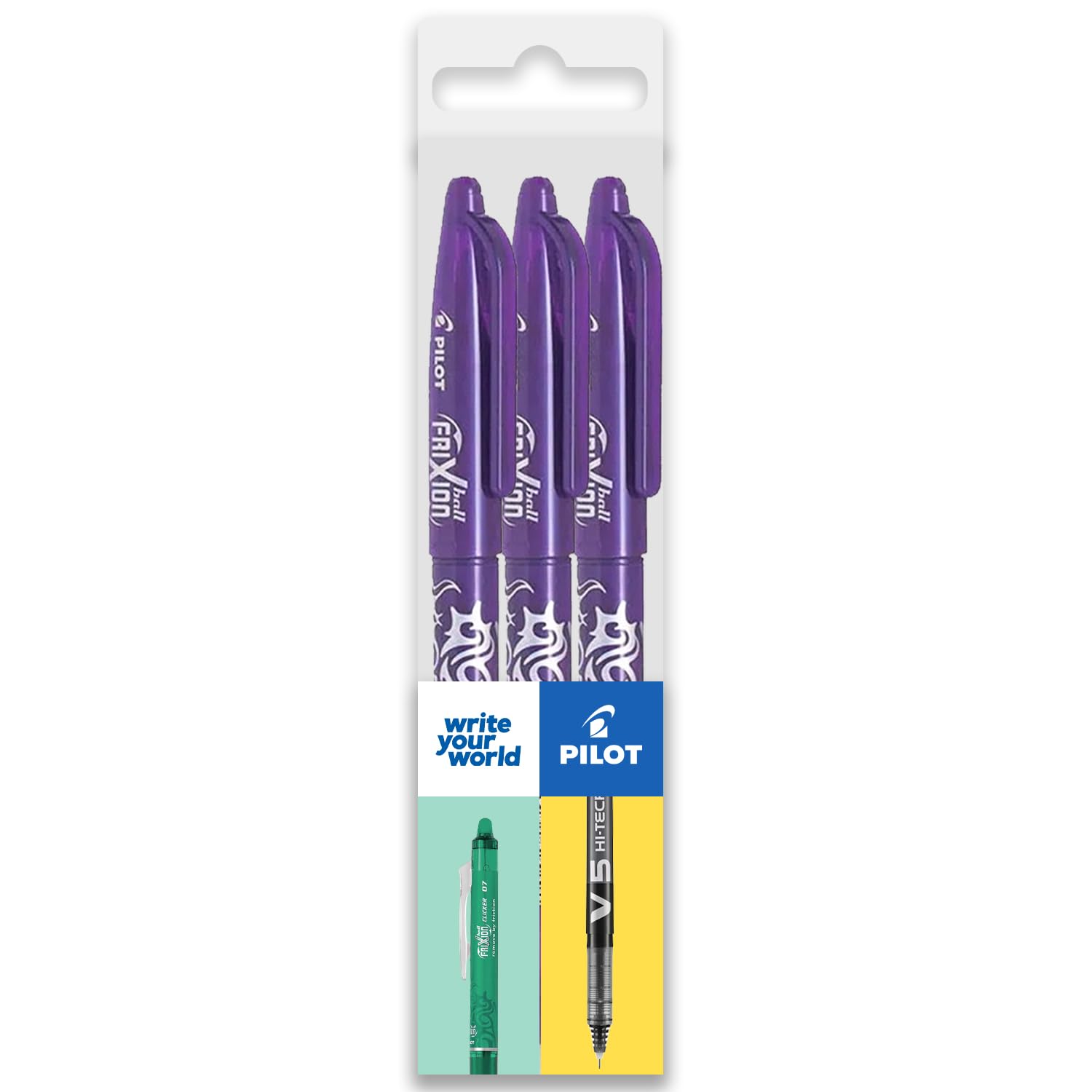 PILOT Frixion Heat/Friction Erasable Rollerball Pen FR7 - Medium Line 0.7mm Tip Nib - In Envelope Gift Packaging - Pack of 3 (Violet)